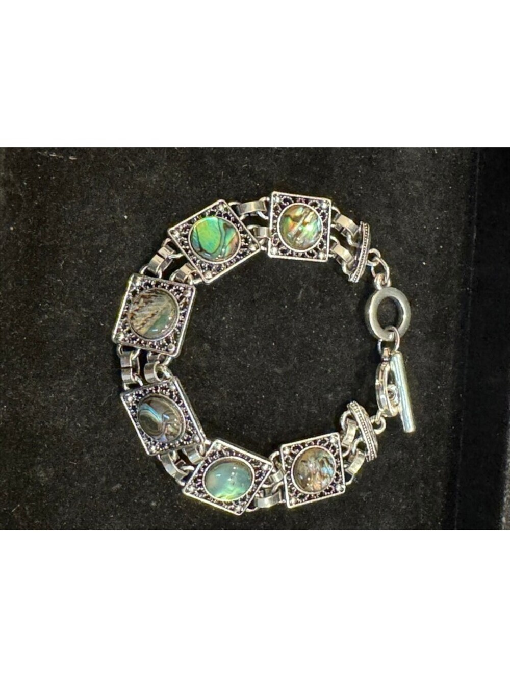 Iridescent Shell Style Silver-Tone Bracelet